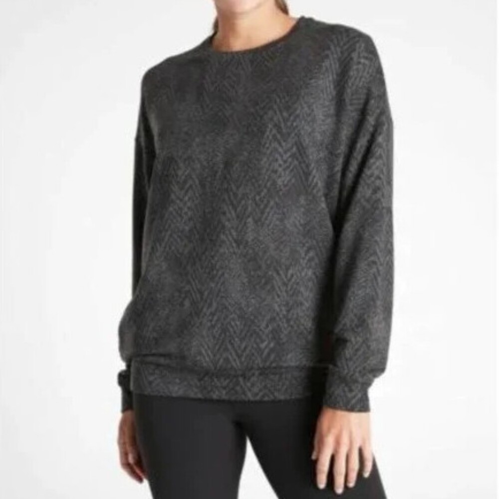 Athleta Studio to Street XS Splatter Gray Grey Sweatshirt Soft Stretchy Sweater